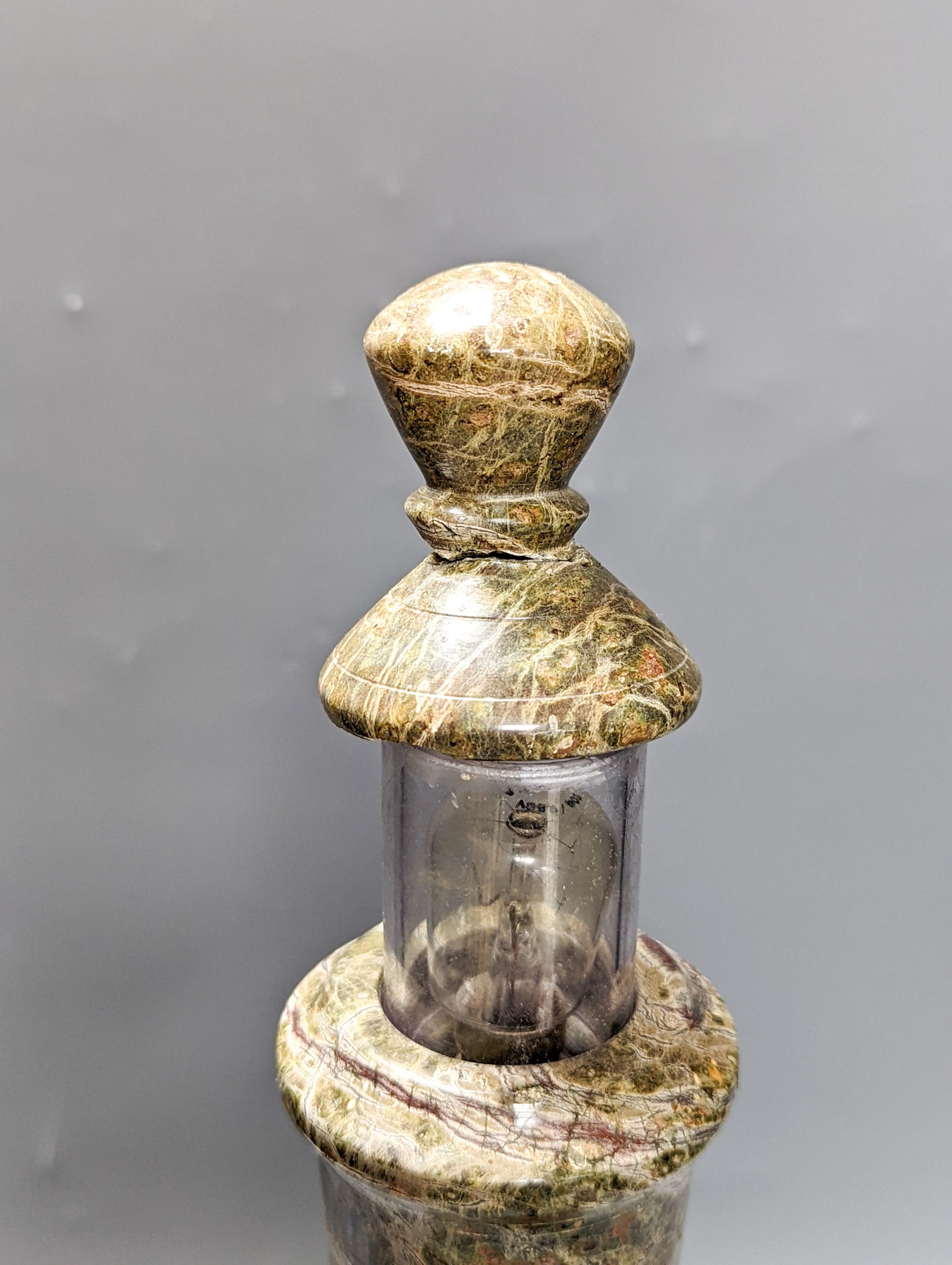 A Cornish serpentine ‘lighthouse’ table lamp 44cm